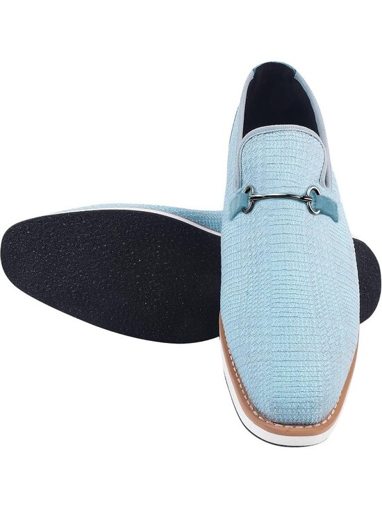 LIBERTYZENO Men\'s Blue Canvas Textile Suede Leather Loafer Tuxedo Slip On Shoes